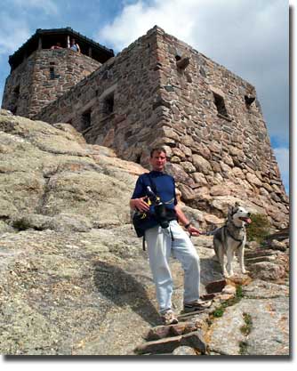 Steve and Sam the Wolfdog; Harney tower in background