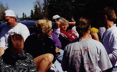 Relaxing on the van's hood